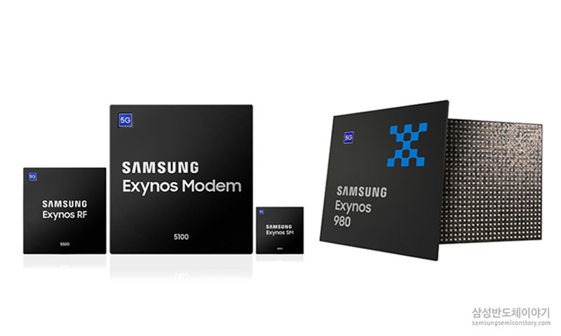 ▲ 삼성전자 5G 토탈 모뎀 솔루션(좌), 엑시노스(Exynos) 980(우)