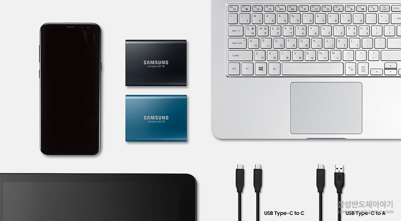 스마트폰, SSD, 노트북 과 연결 케이블