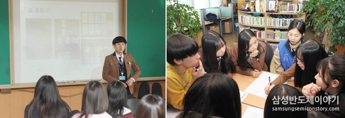 정리한 아이디어를 발표하는 학생들
