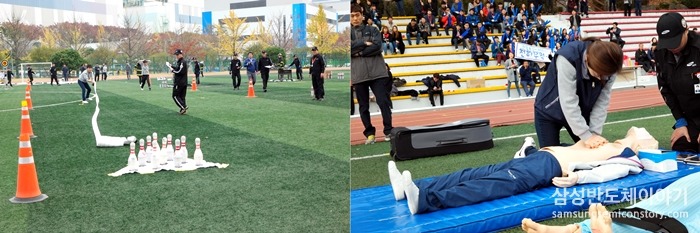 소화기 화재 진압, 속도방수,소방호스 굴리기, 인명구조 및 심폐소생술 릴레이