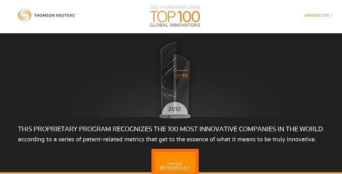 ▲ ⓒ '톰슨 로이터(Thomson Reuters) 글로벌 100대 혁신 기업' 공식 웹사이트