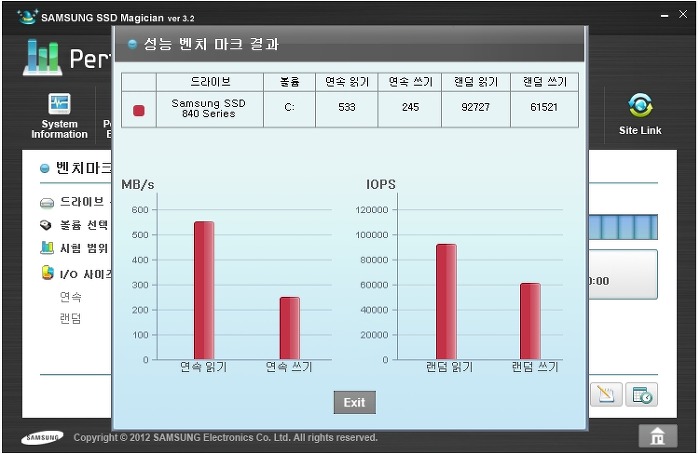 SSD 840 250GB 의 기본 성능 스펙