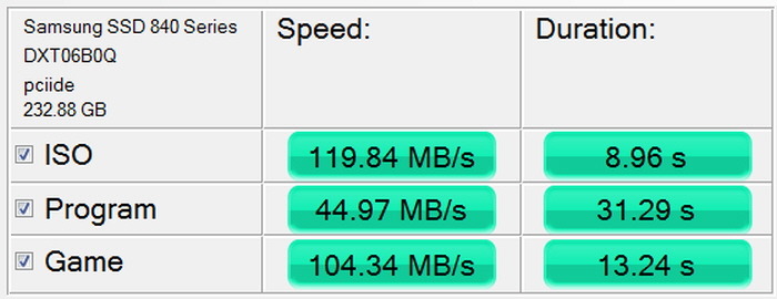 AS SSD 벤치마크 툴로 삼성 SSD 840 250기가의 파일 복사 속도를 측정