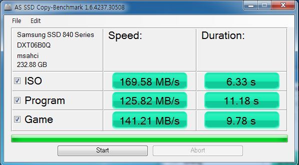 -AS SSD 내에 있는 복사 테스트-