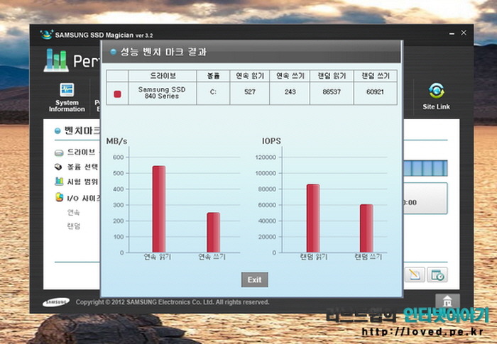 Magician 벤치마크 점수는 읽기 527, 쓰기 243으로 측정