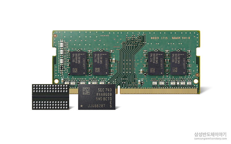 ▲삼성전자가 세계 최초로 양산을 시작하는 '1y나노 공정기반 8Gb DDR4 D램' 제품