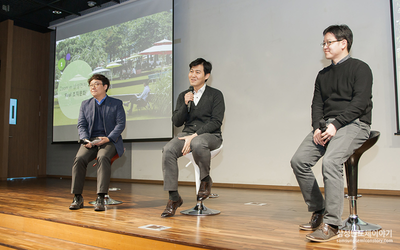 ▲ 'Tech Day'를 위해 서울대학교를 찾은 삼성전자 DS부문 임직원들 -(왼쪽부터) DS부문 인사팀 황지호 님, Foundry사업부 추상혁 님, 종합기술원 나주한 님
