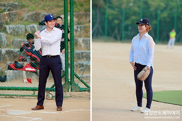 기흥/화성 노사협의회 김혜정 상임위원의 수줍고도 당찬 시구와 우종혁 사원대표의 진지한 시타