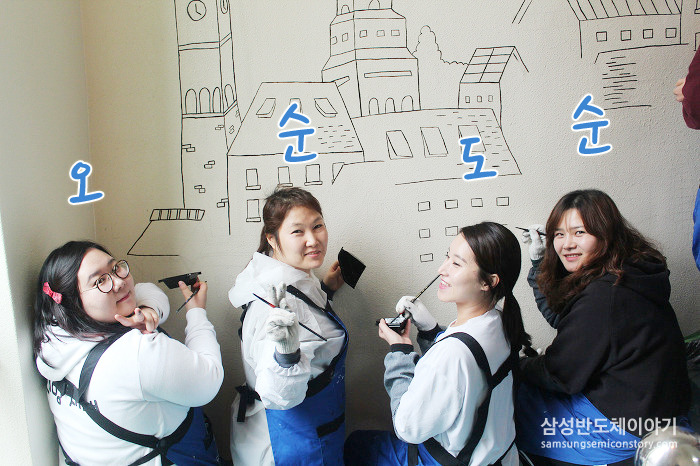 벽화봉사를 하는 반도체연구소 승격자들